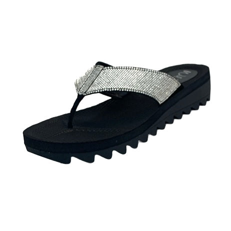 KALABASAS Comfort Black Size 9.5M Slip On Thong Women's Wedge Sandals