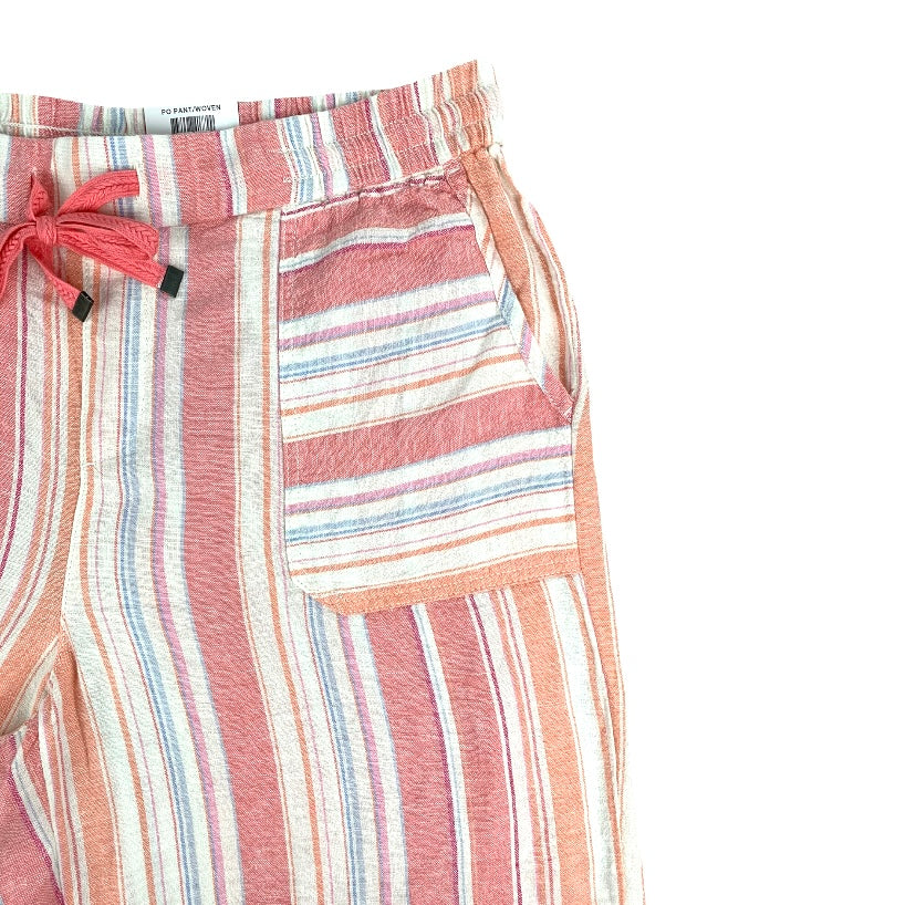 Women's Plus Size Multi-Stripe Linen Pants Wide Leg Cropped