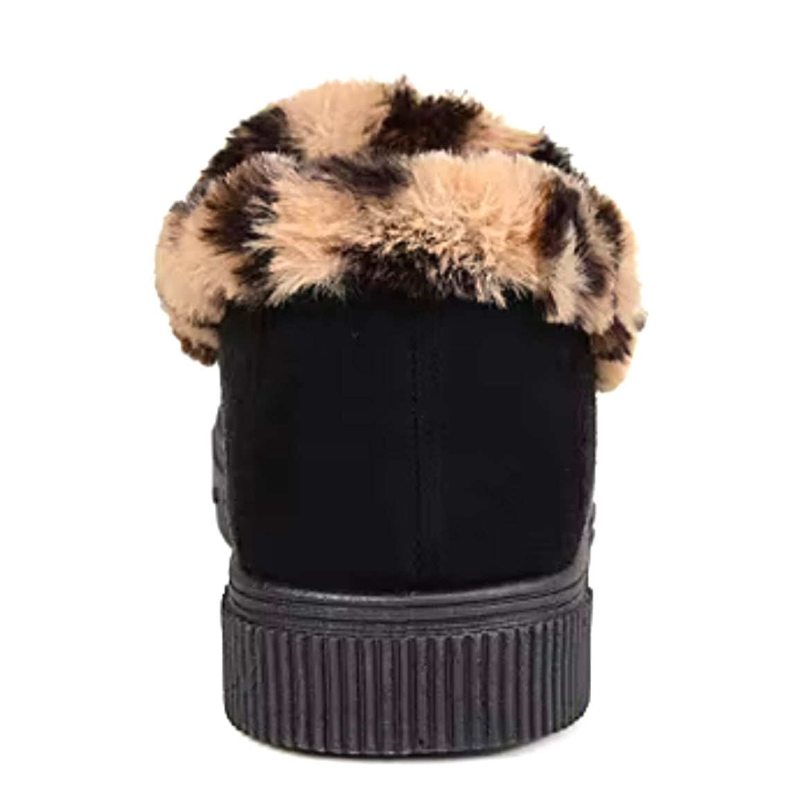 MIDNIGHT Comfort Black/Leopard Suede Round Toe Slip On Women's Slippers