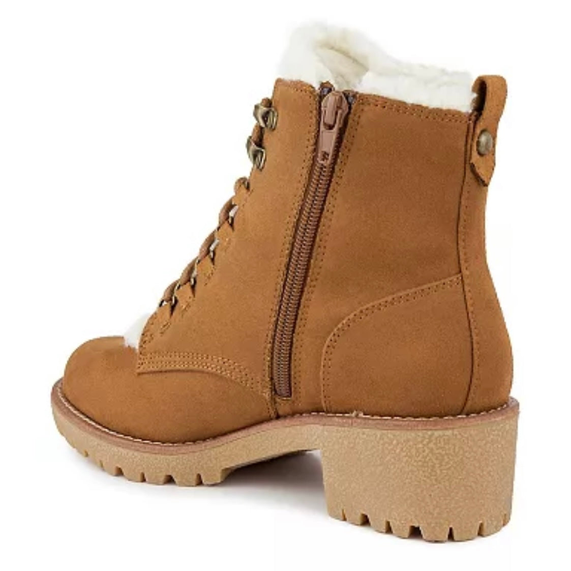 QUIZZER Women's Block Heel Shearling Combat Boot