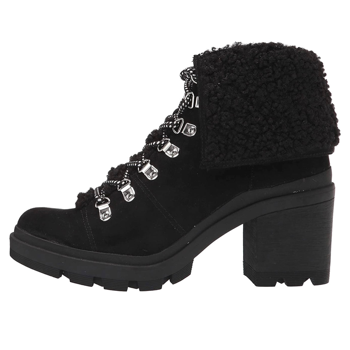 SAGE Black Suede Lace Up Block Heels Booties Size 7.5 Women's Ankle Boots