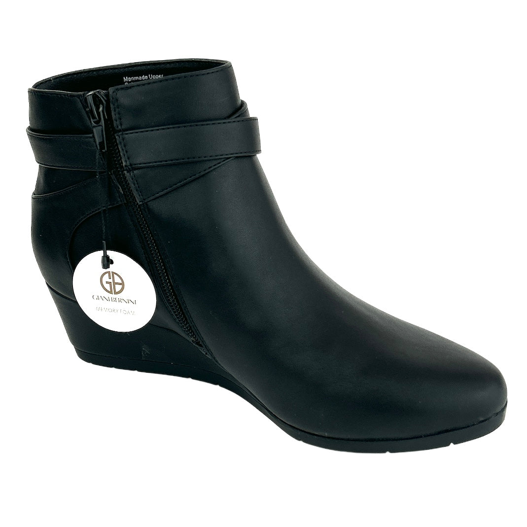 CHERUBP Black Comfort Zip Up Booties Wedge Heel Women's Ankle Boots