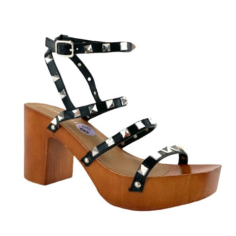 G-Canon Black Open Toe Ankle Buckle Platforms Women's Sandals