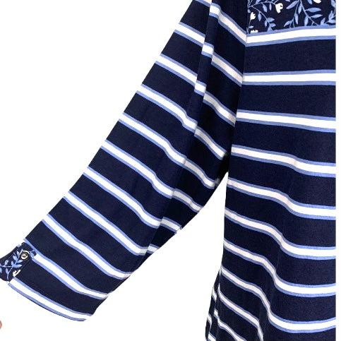 Blue/White Stripes ¾ Sleeve Plus Size Women's Sweaters