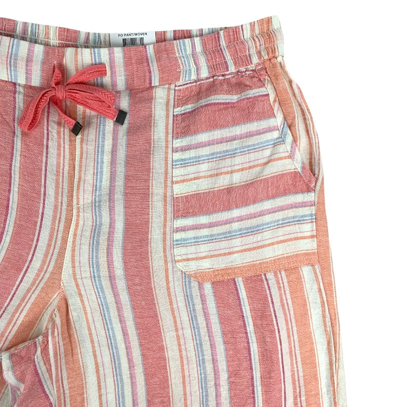 Women's Plus Size Multi-Stripe Linen Pants Wide Leg Cropped
