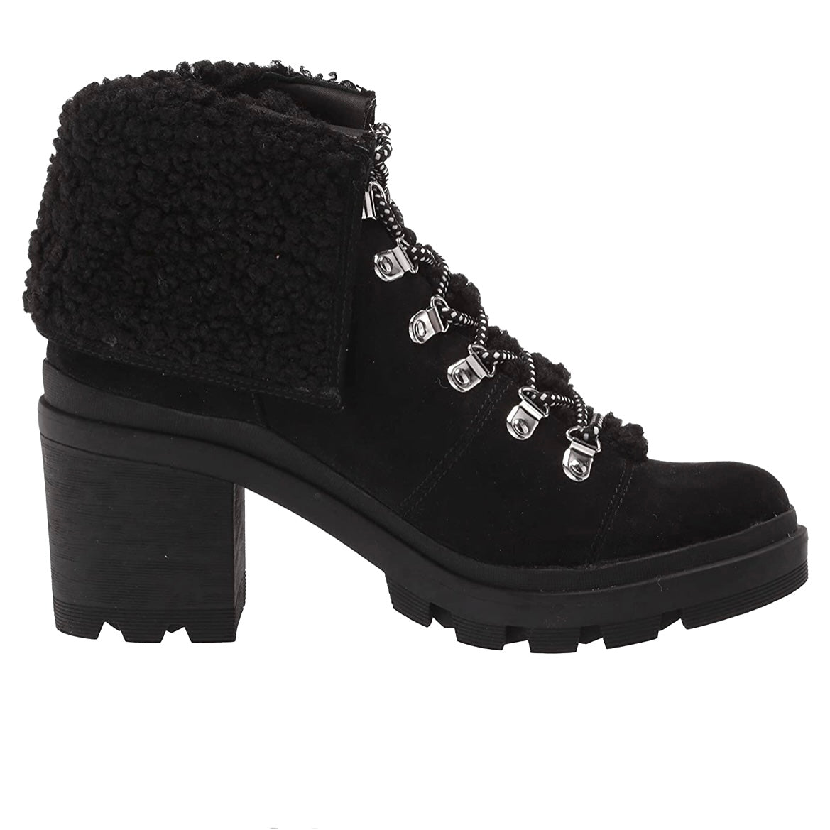 SAGE Black Suede Lace Up Block Heels Booties Size 7.5 Women's Ankle Boots