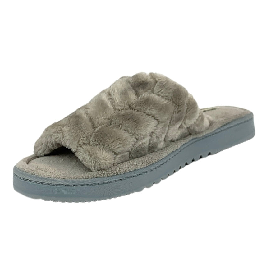 Gray Fuzzy Furry Memory Foam Slip On Open Toe Women's Slippers