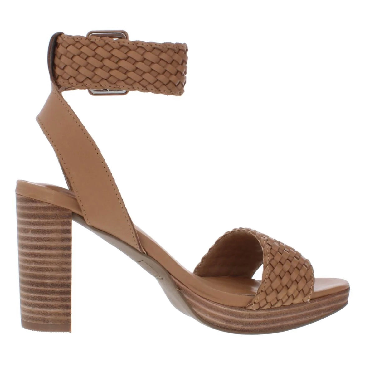 STEFANI Tan Woven Block Heel Platform Size 6.5 Women's Sandals