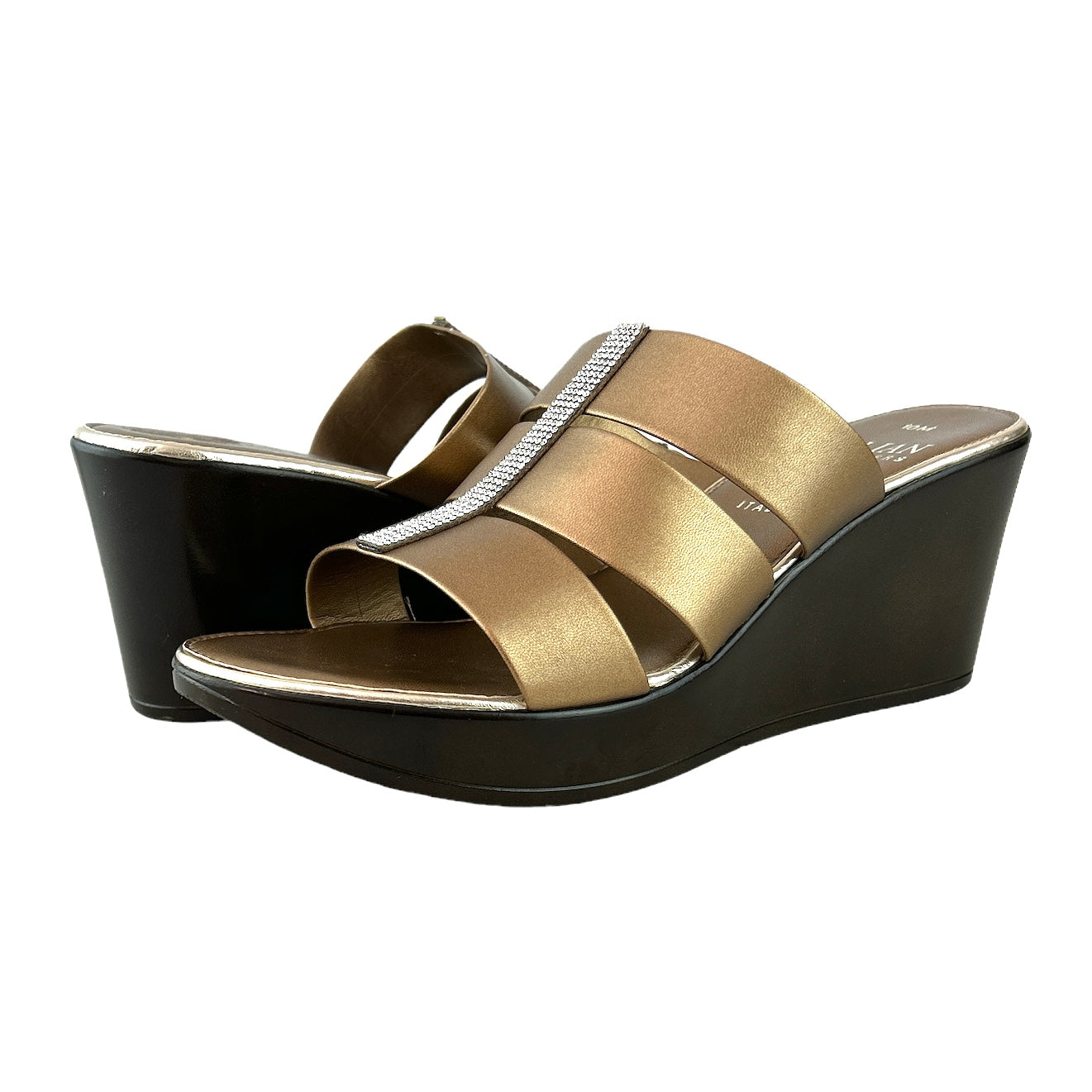 ITALIAN SHOEMAKERS Bronze Metallic Size 10 M Slip On Women's Wedge Sandals