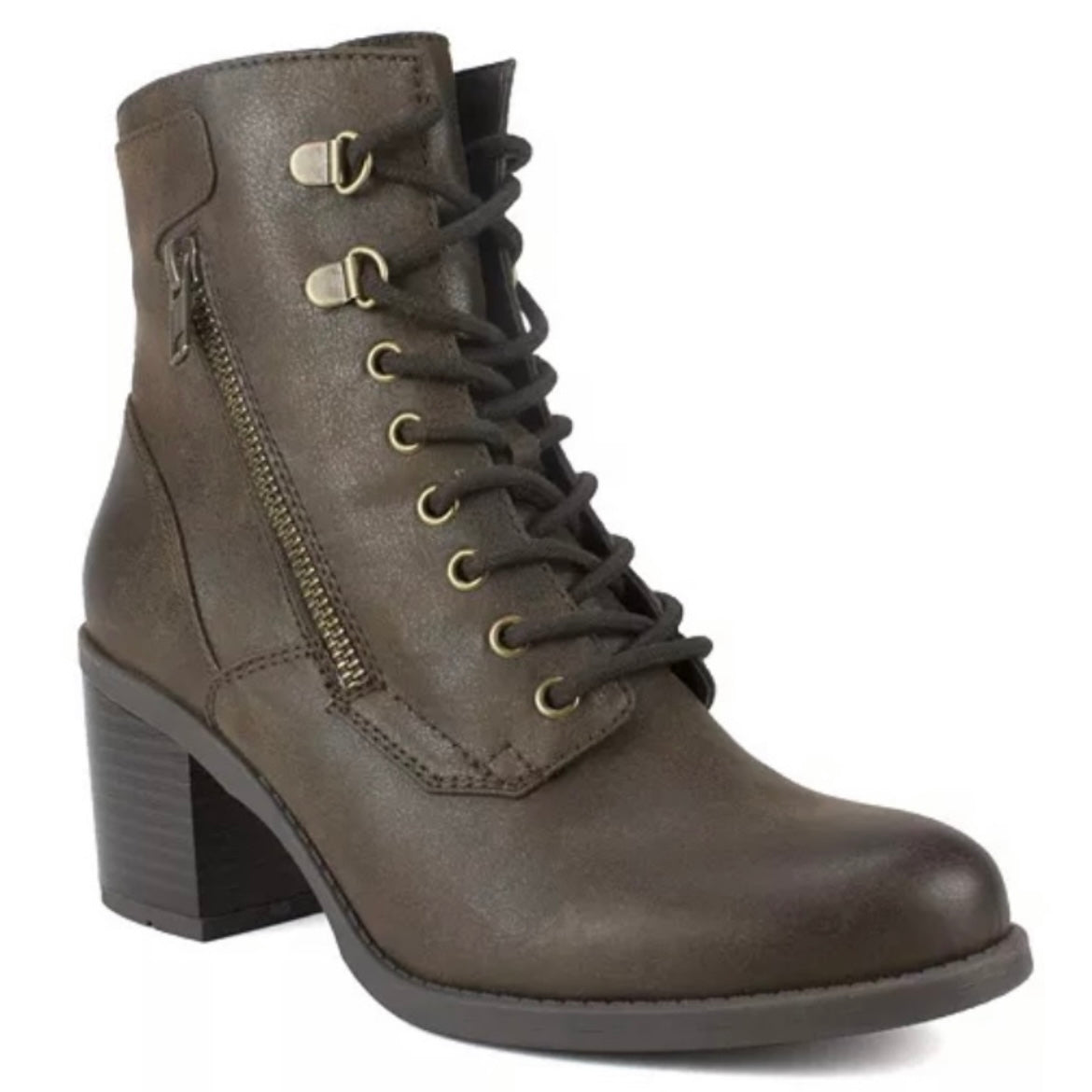 DORIAN Lace Up/Zip Block Heel Ankle Boots Women's Booties Combat
