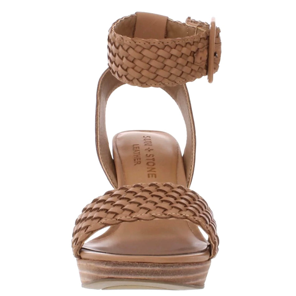 STEFANI Tan Woven Block Heel Platform Size 6.5 Women's Sandals