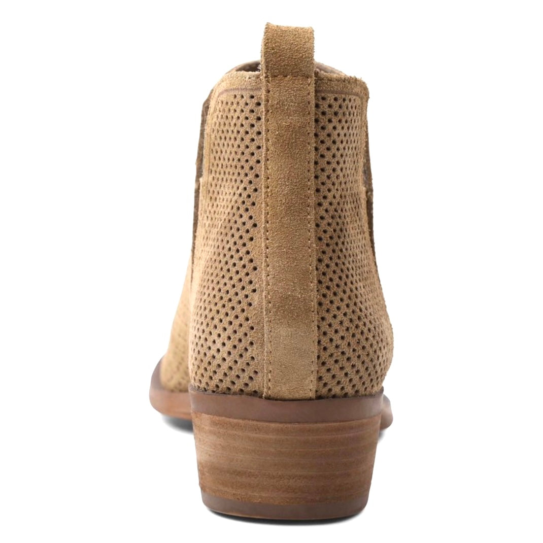 GLYNDA Sand Pull On Block Heel Almond Toe Booties Women's Ankle Boots