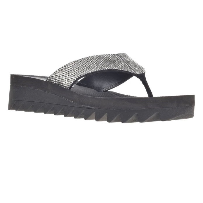 KALABASAS Comfort Black Size 9.5M Slip On Thong Women's Wedge Sandals