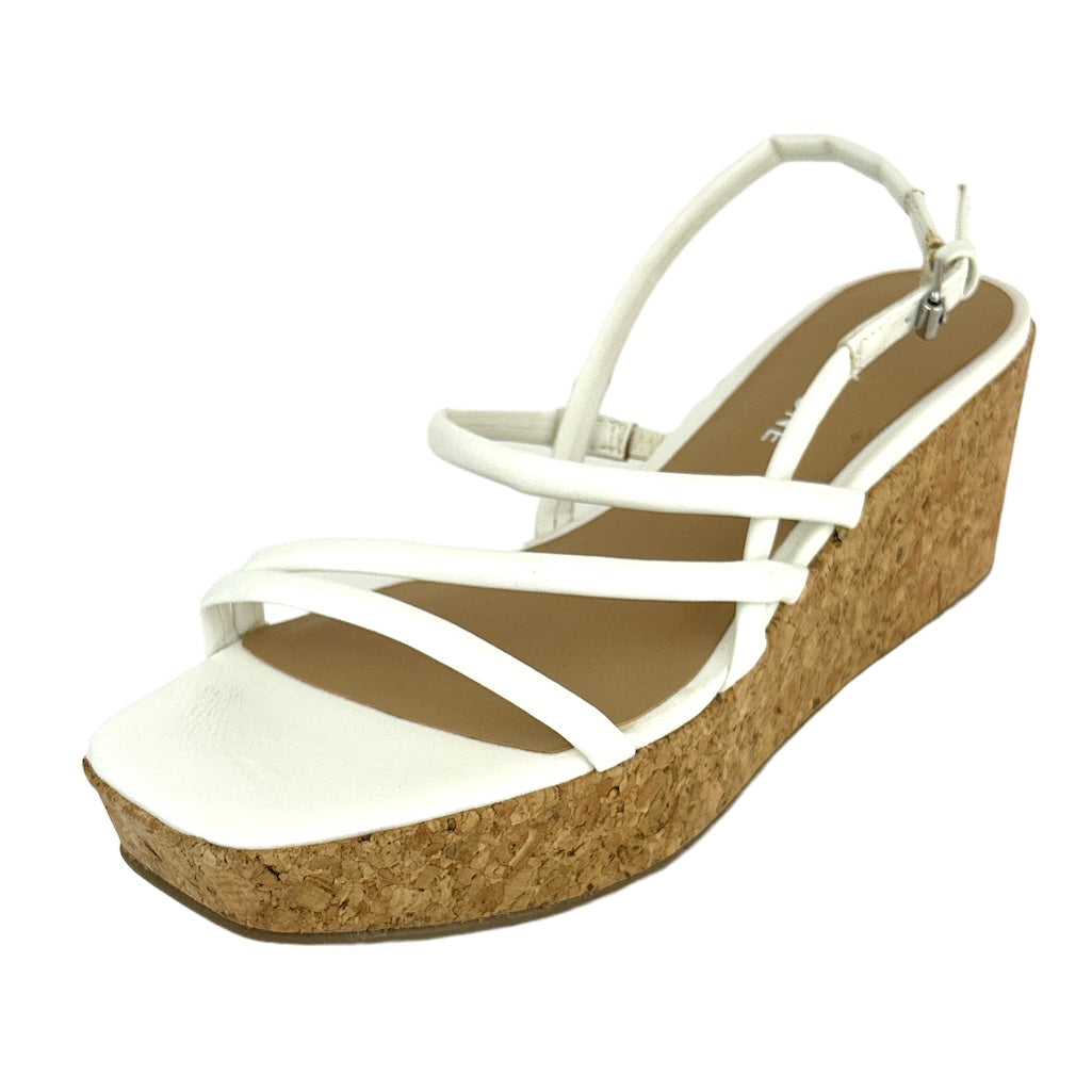 BELLAH White Ankle Strap Square Toe Women's Platform Wedge Sandals