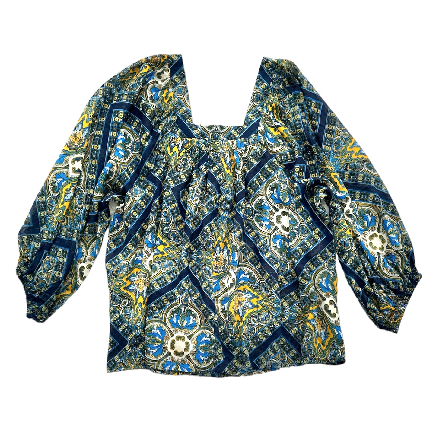 Multicolor Top Square Neck ¾ Sleeve Plus Size 1X Women's Blouse
