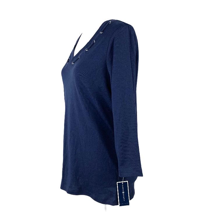 Navy 3/4 Sleeve Neck-V Size M Women's Sweaters-- - Fannetti Boutique