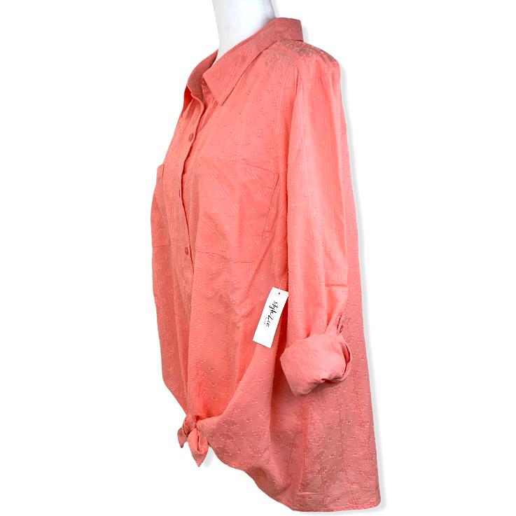Cotton Textured Button Down Tops Plus Size 2X Women's Shirt