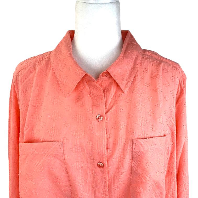 Cotton Textured Button Down Tops Plus Size 2X Women's Shirt