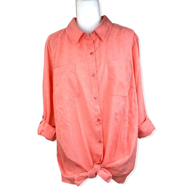 Cotton Textured Button Down Tops Plus Size 2X Women's Shirt