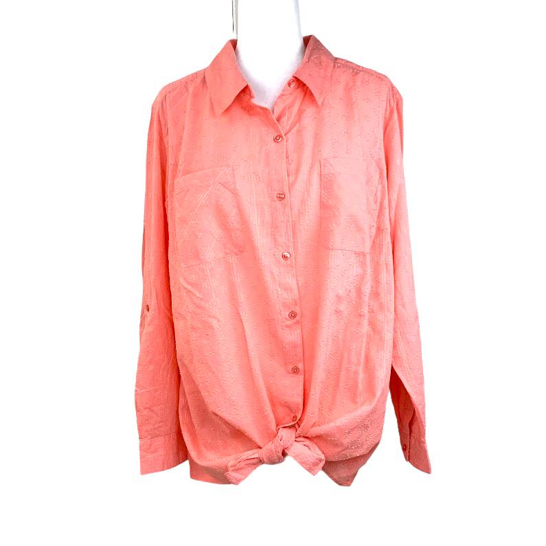 Cotton Textured Button Down Tops Plus Size 2X Women's Shirt
