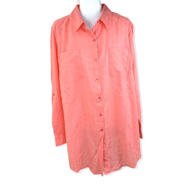 Cotton Textured Button Down Tops Plus Size 2X Women's Shirt