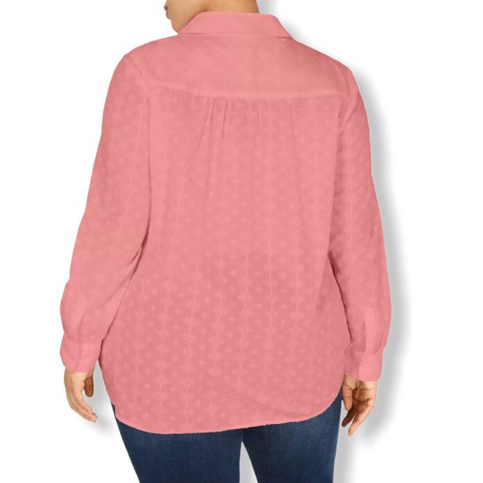 Cotton Textured Button Down Tops Plus Size 2X Women's Shirt