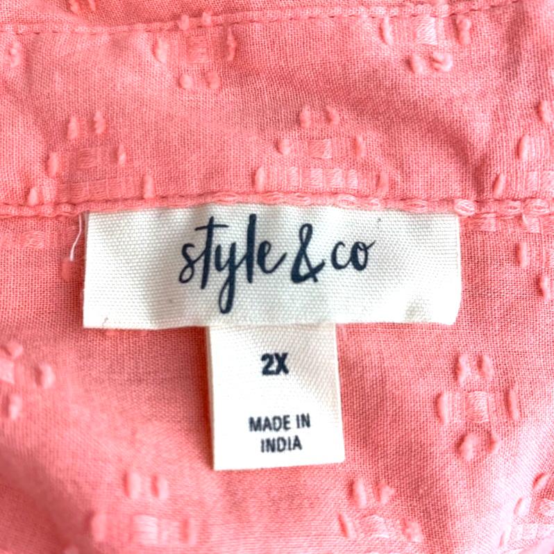 Cotton Textured Button Down Tops Plus Size 2X Women's Shirt