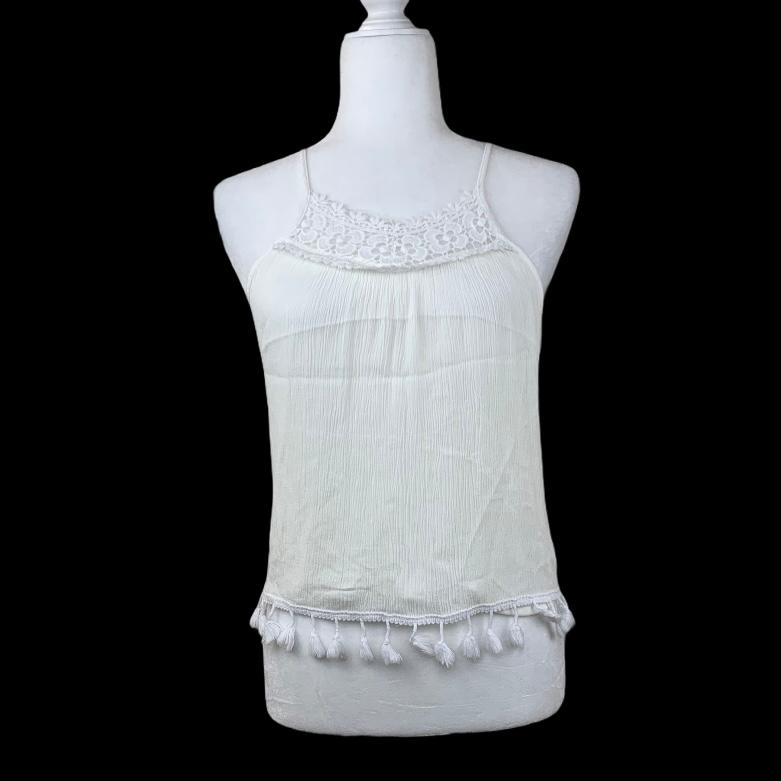 White Embroidered Neck Top Size XS Women's Blouse