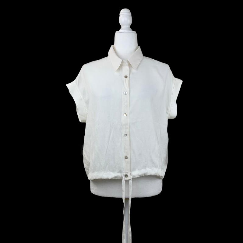 Women's Shirt Tie Front Short Sleeve Size S Top