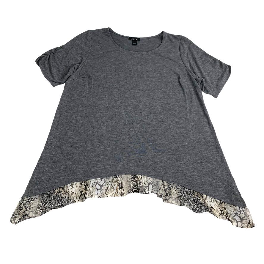 Gray T-Shirt Tunic Short Sleeve Plus Size 1X Women's Top