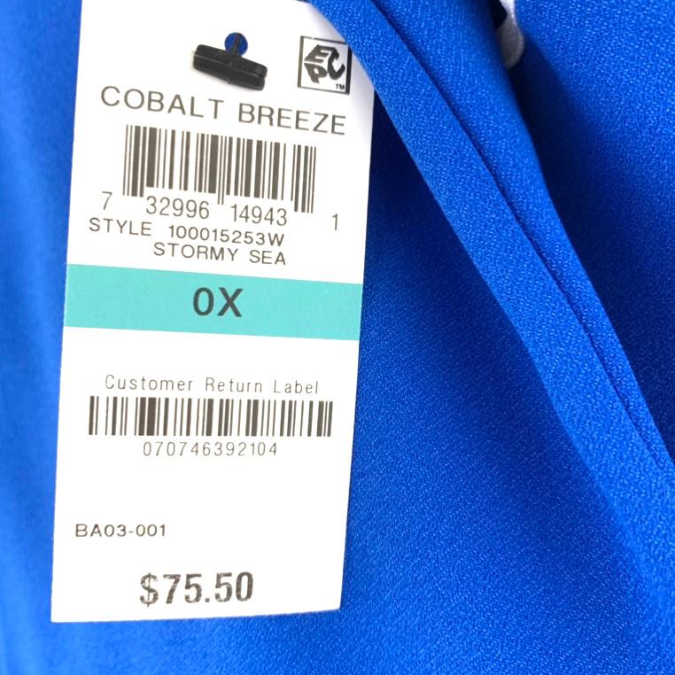 Blue/White Piping Tops Short Sleeve Scoop Neck Plus Size 0X Women's Blouse