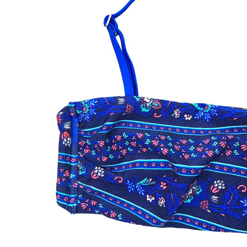 Blue/Multicolor Bikini Top Halter Strap Size S Women's Swimwear