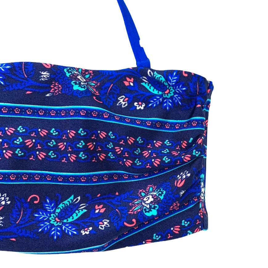 Blue/Multicolor Bikini Top Halter Strap Size S Women's Swimwear