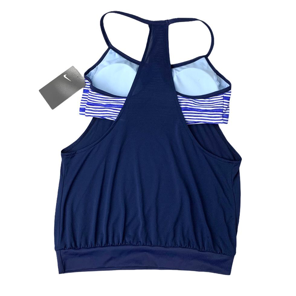Blue/White 2-pieces Set Tankini/Bottom Size S High Neck Women's Swimwear