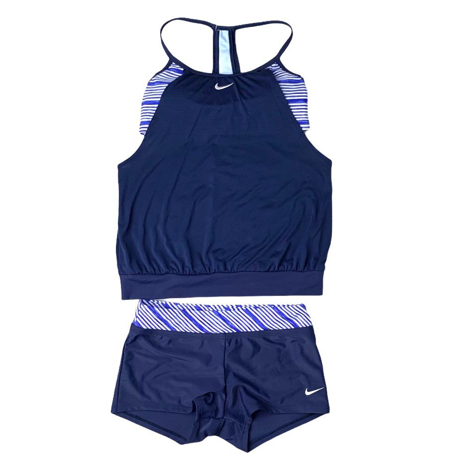 Blue/White 2-pieces Set Tankini/Bottom Size S High Neck Women's Swimwear