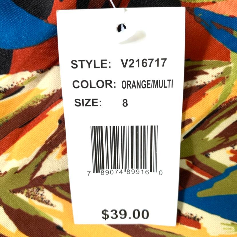 Floral Print Multicolor Sleeveless V-Neck Size 8 A-Line Women's Dress
