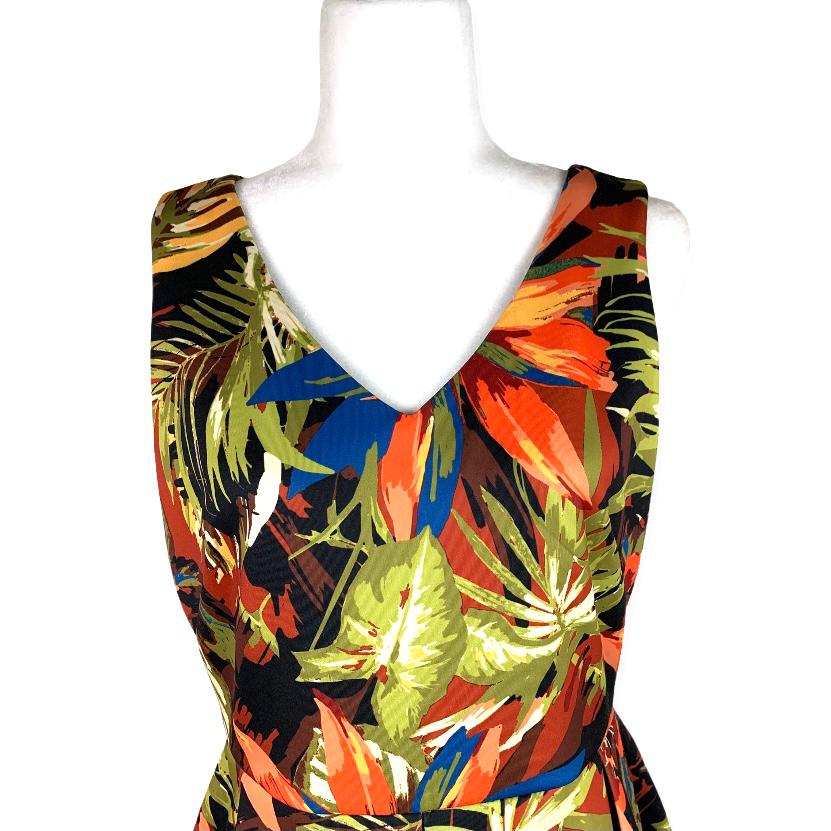 Floral Print Multicolor Sleeveless V-Neck Size 8 A-Line Women's Dress