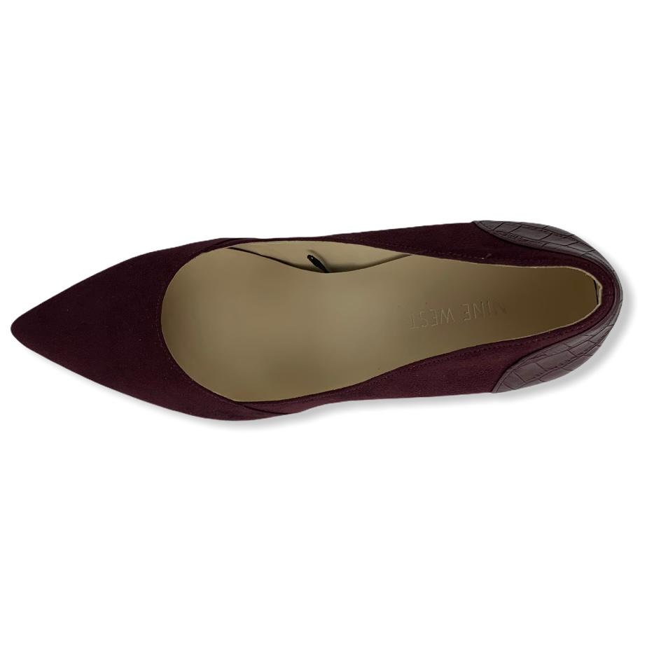 Wine Red Suede/Faux Leather Block Heel Pointed Toe Size 8.5M Women's Pumps