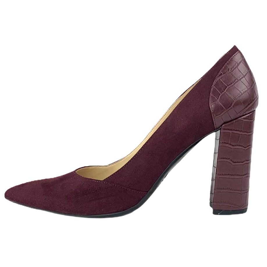 Wine Red Suede/Faux Leather Block Heel Pointed Toe Size 8.5M Women's Pumps