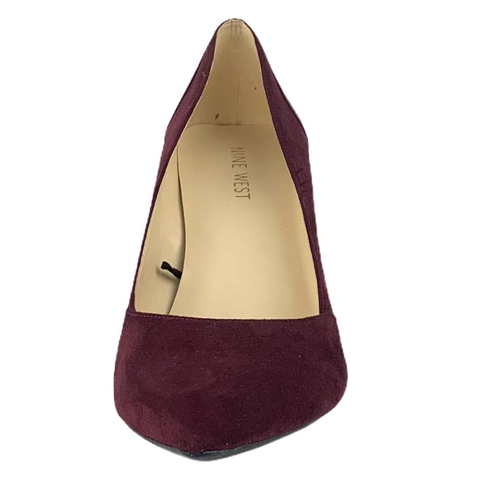 Wine Red Suede/Faux Leather Block Heel Pointed Toe Size 8.5M Women's Pumps