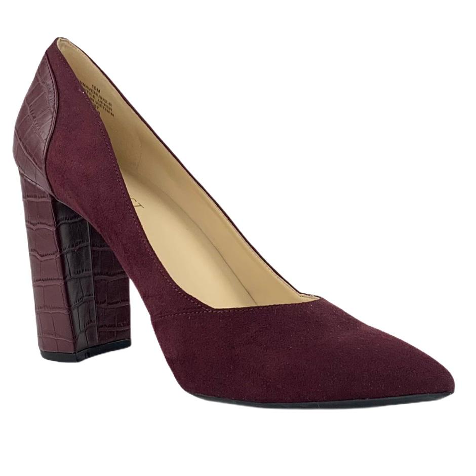 Wine Red Suede/Faux Leather Block Heel Pointed Toe Size 8.5M Women's Pumps