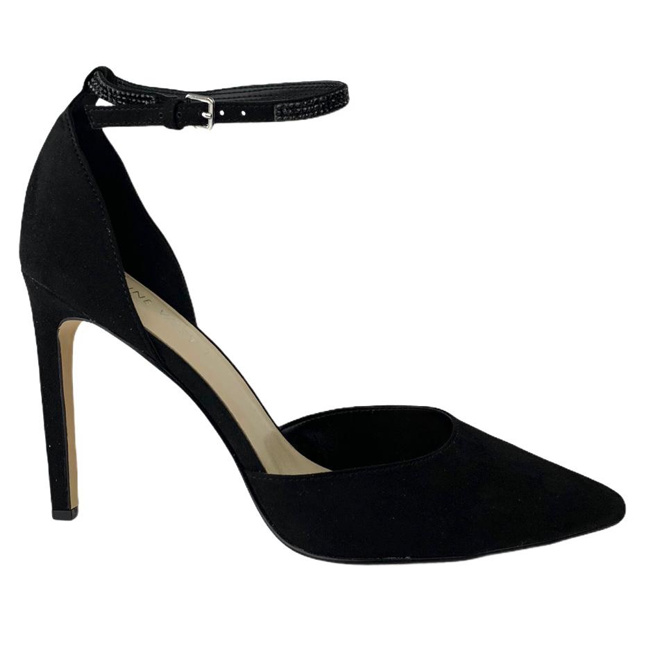 Black Suede Stiletto Heels Pointed Toe Ankle Strap Size 10 Women's Pumps