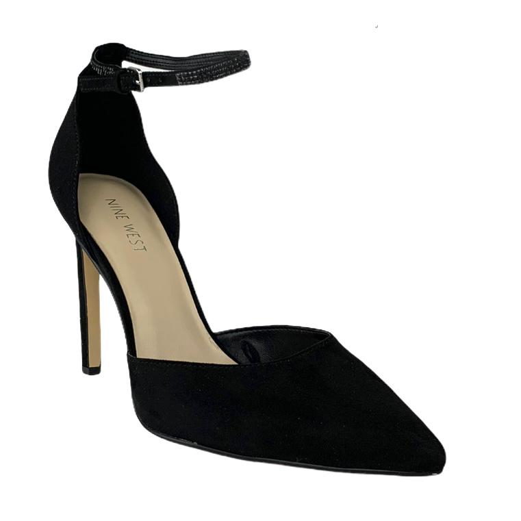 Black Suede Stiletto Heels Pointed Toe Ankle Strap Size 10 Women's Pumps