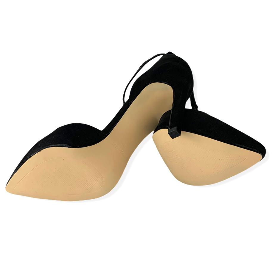 Black Suede Stiletto Heels Pointed Toe Ankle Strap Size 10 Women's Pumps