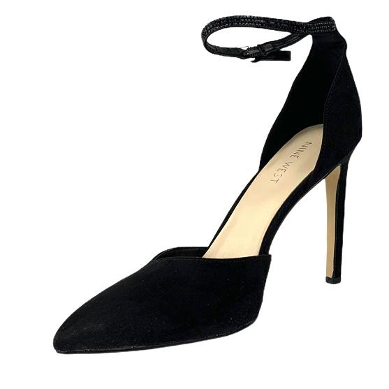 Black Suede Stiletto Heels Pointed Toe Ankle Strap Size 10 Women's Pumps
