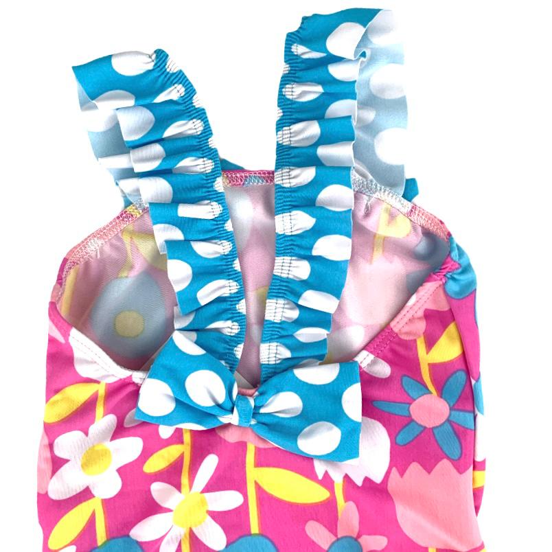 Pink/White/Blue One Piece Swimsuit Size 2 Little Girl Swimwear