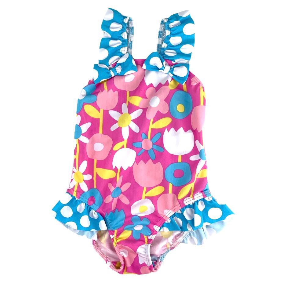 Pink/White/Blue One Piece Swimsuit Size 2 Little Girl Swimwear