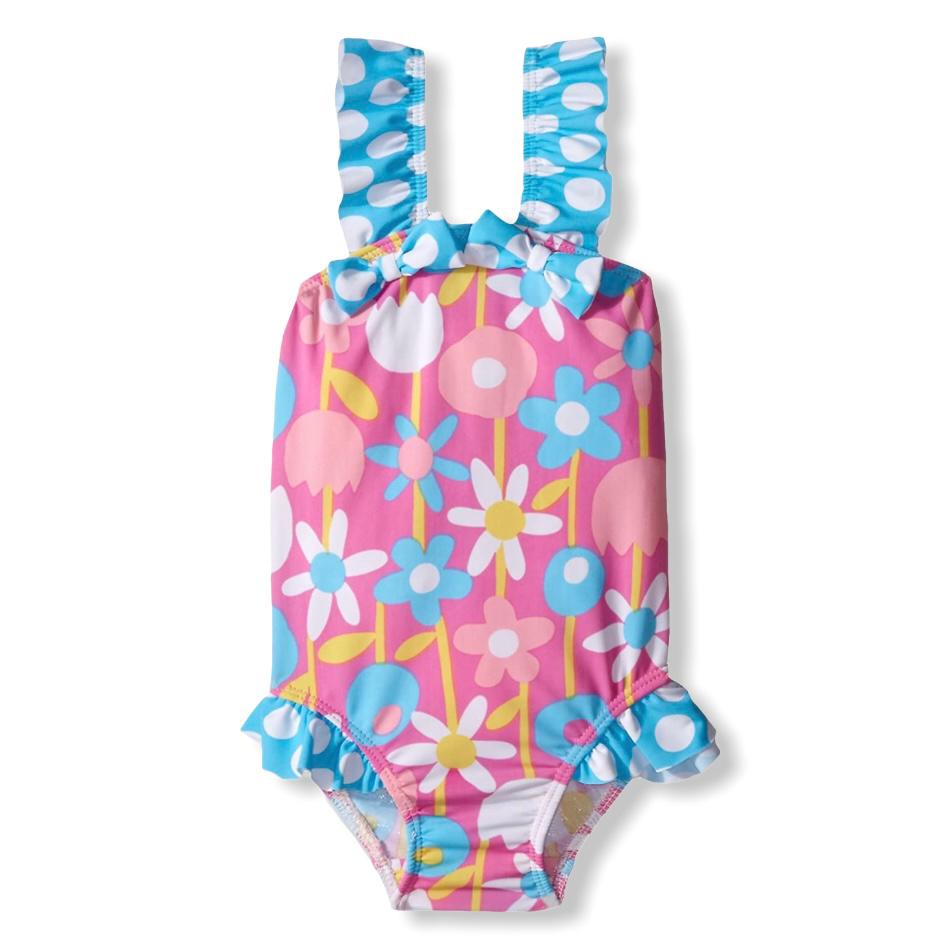 Pink/White/Blue One Piece Swimsuit Size 2 Little Girl Swimwear