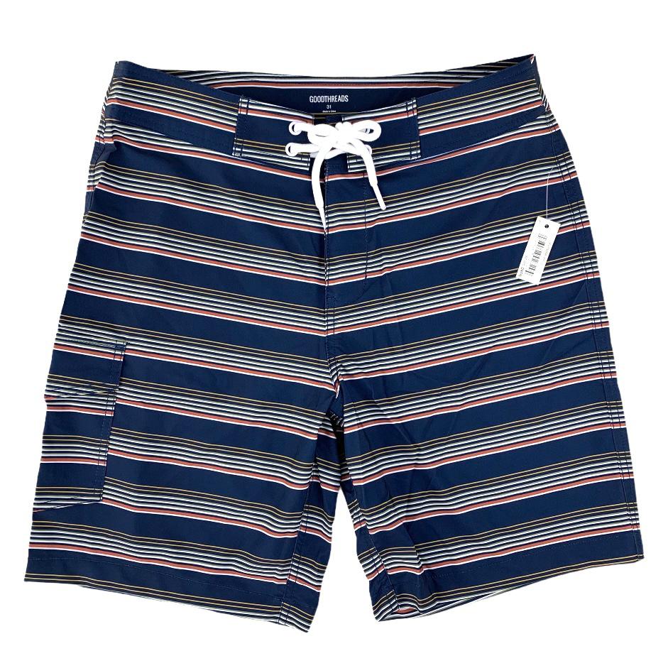 Swimwear Stripe Print Size 31 Tie Front Stretch Men's Board Shorts