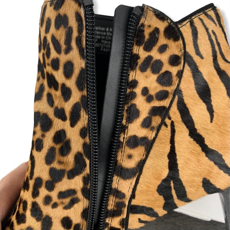 Harpper Leopard Leather Kitten Heel Booties Size 8M Women's Ankle Boots